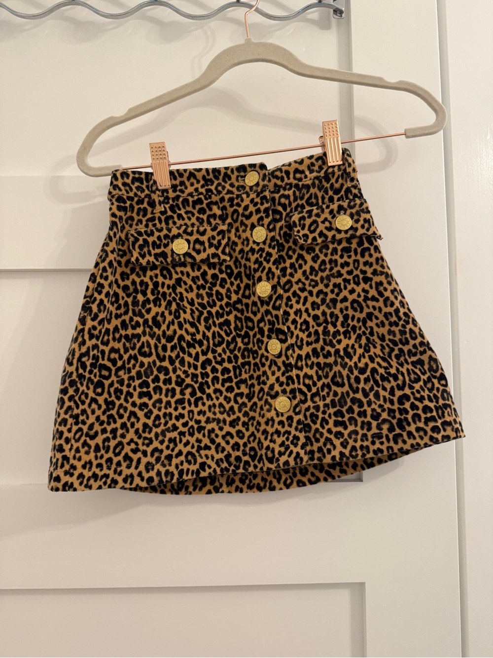 J- Crew girls Leopard Print Button-Front Mini Skirt
